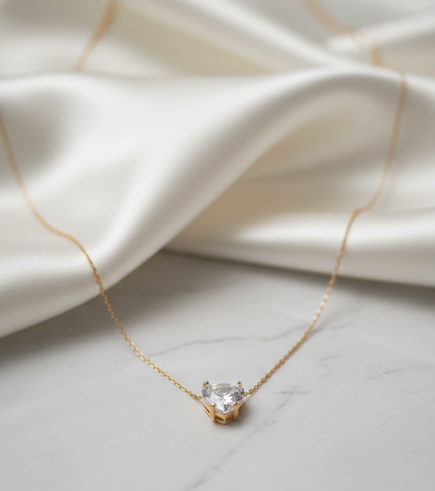 Heart-Cut Crystal Solitaire Necklace